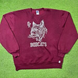 Vintage CY-Fair High School Sweater LG USA Made Maroon Silver  Metallic Bobcats